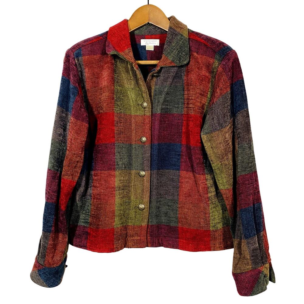 Christopher & Banks Checker Fall Jacket Long Sleeve Red Brown - S